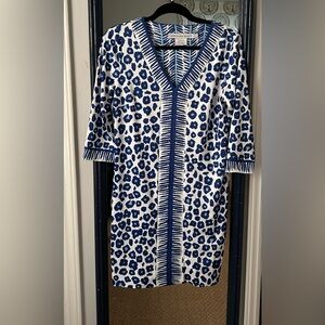 Gretchen Scott Shift Dress Blue and White Leopard Print Size S